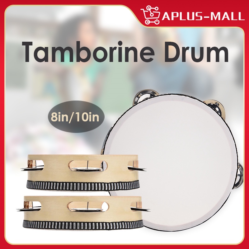 8/10 Inches Tamborine Drum Double Row Tambourine Round Percussion