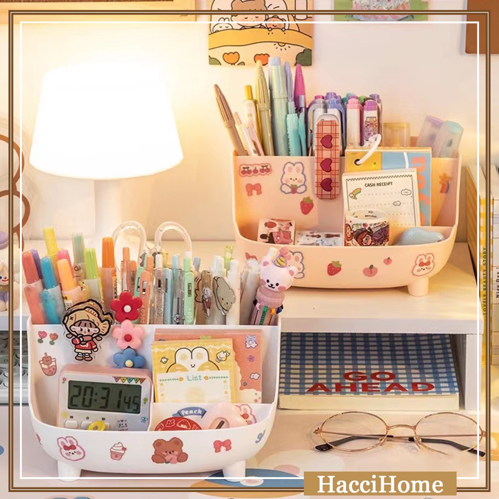 Cute Girl Desk Organizer Pen Holder Table Storage Student Desk Desktop ...