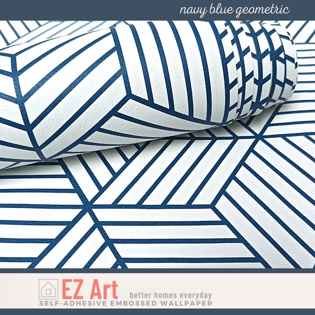 Geometric Navy Blue wallpaper sticker 10m x 45cm EZ Art Wallpaper- new modern waterproof