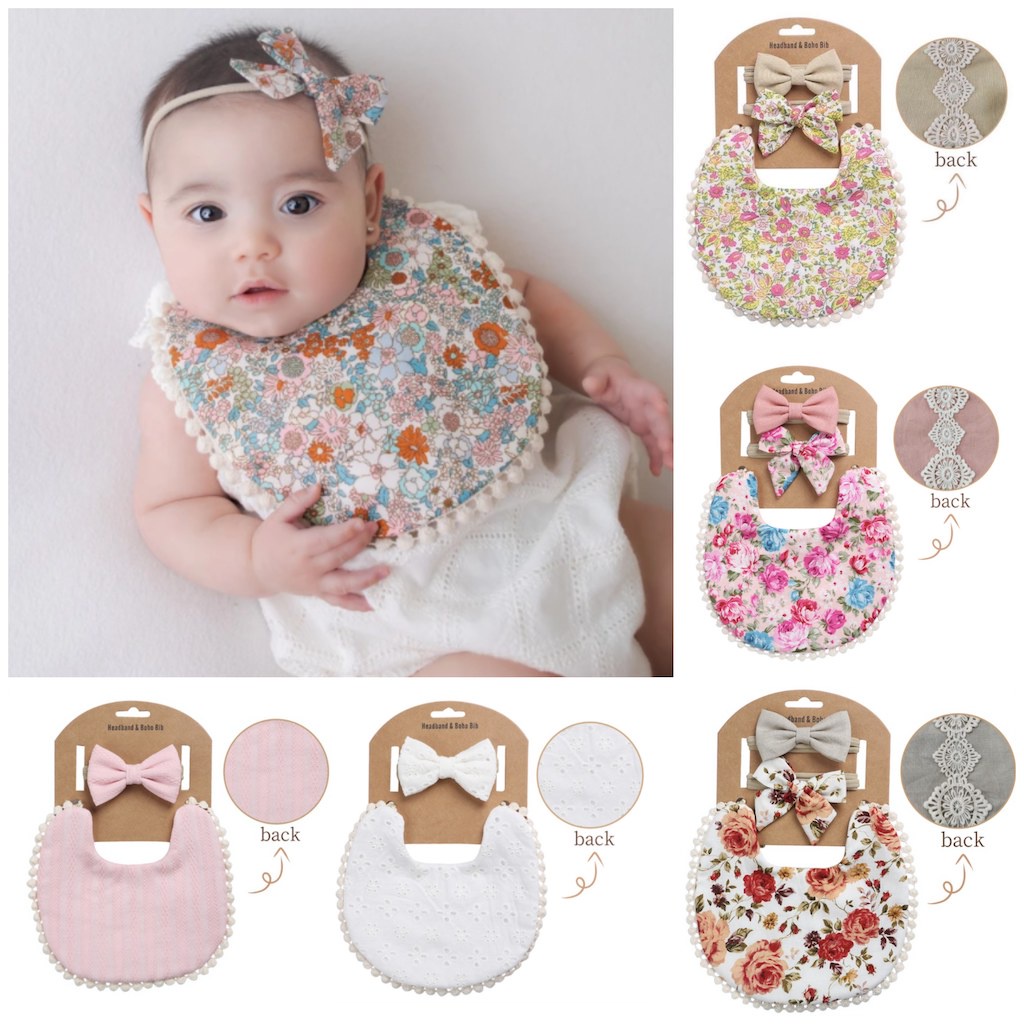 CLEARANCE SALE Reversible Boho Bib and Headband Set Cotton Bibs
