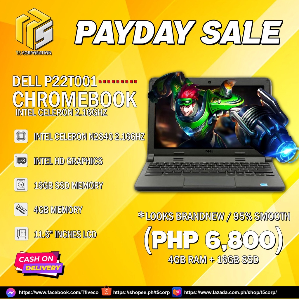 Laptop Dell P22T001 Chromebook Intel Celeron N2840 2.1GHZ 16GB SSD 4GB