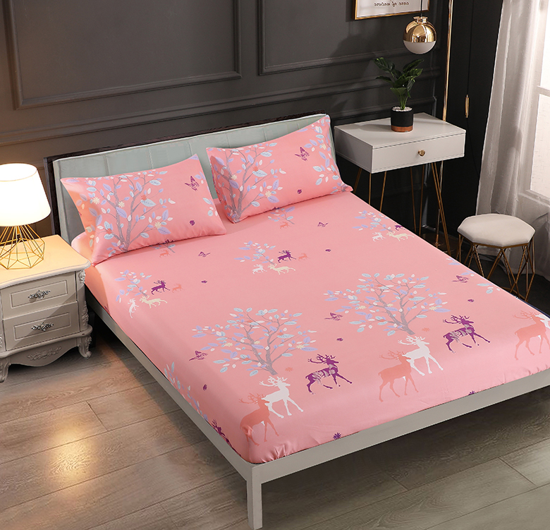 3in1 Deer Elegant Bed Sheet Pink Bedsheet Beddings Cotton Single/Queen
