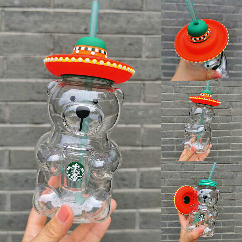 Starbucks Coffee Mug 3D Bear Bottle Straw Sippy Glass Cup Limited