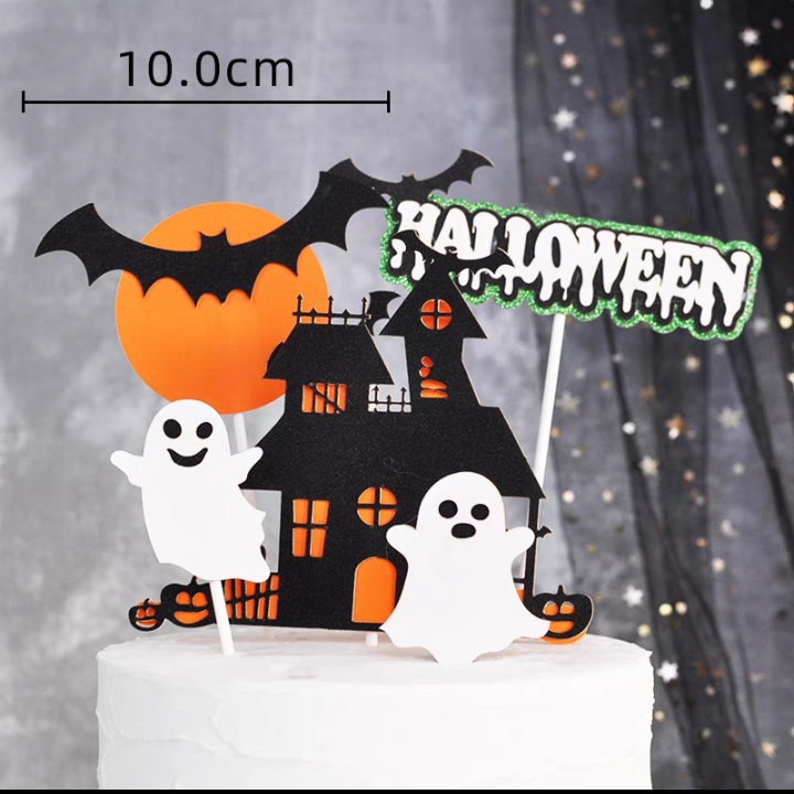 Halloween Black Castle Ghost Paper Card Cake Topper Plug In Baking