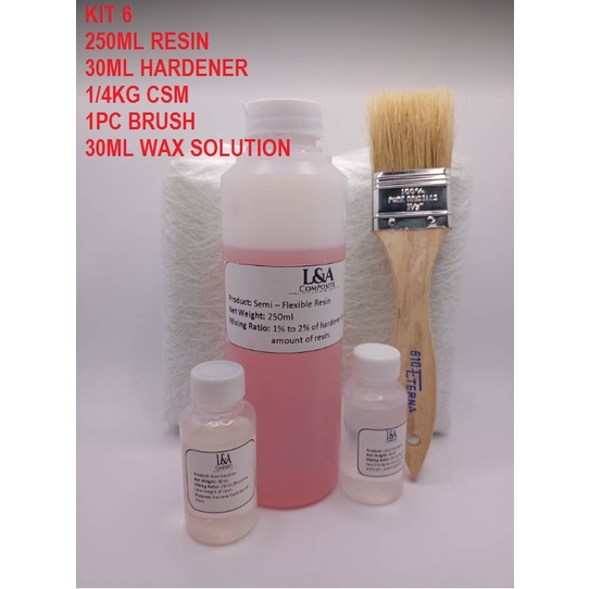 Fiberglass Premix Resin Sets (A6)250ml Resin, 30ml Hardener, 1/4kg Mat