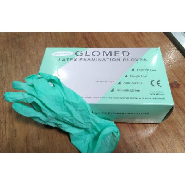 GLOMED Latex PowderFree Gloves (Mint Green) 100pcs/box Shopee