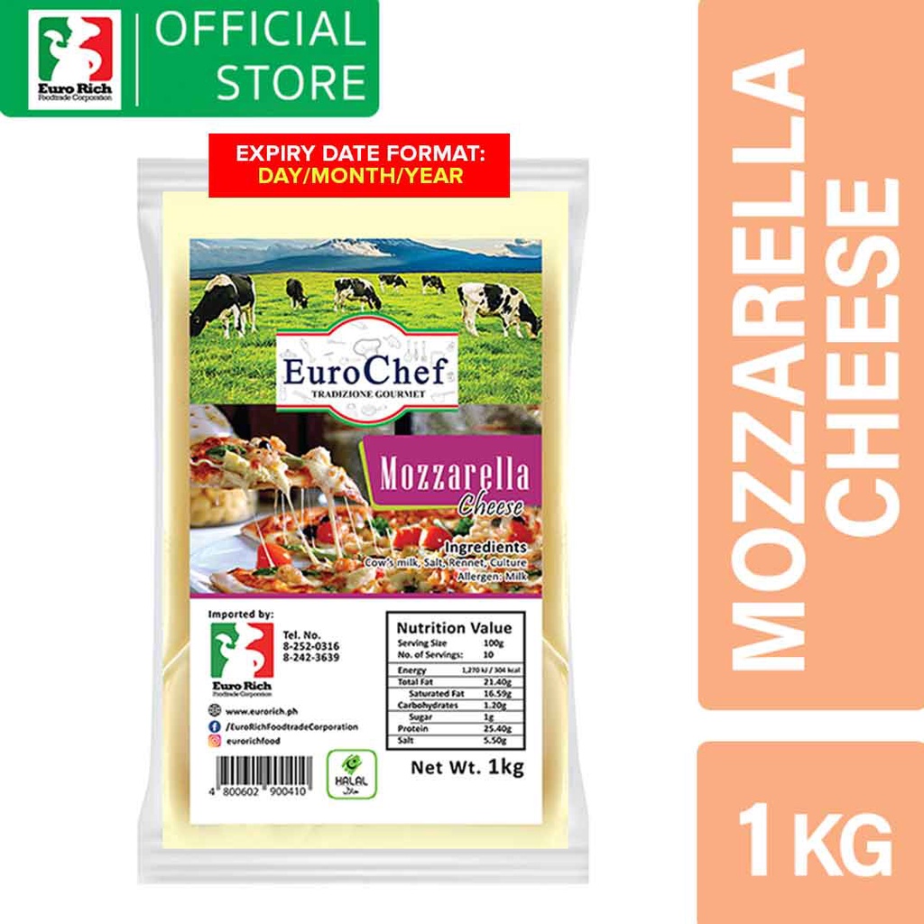 Euro Chef Mozzarella Cheese Block 1kg (EXPIRY DATE D/M/Y) Shopee