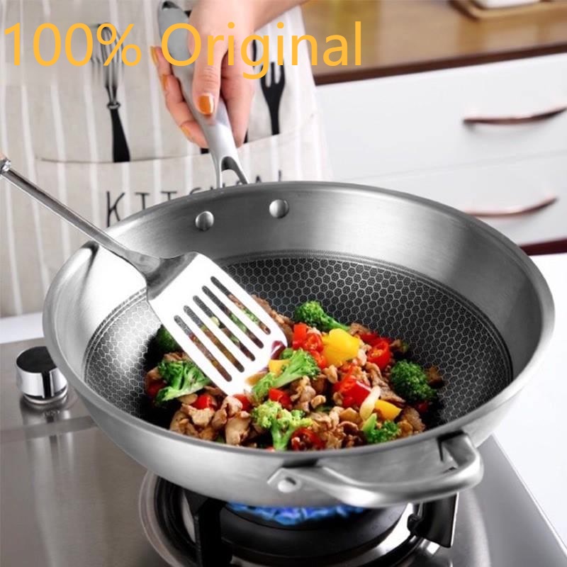 Original 32cm Stainless Steel Nonstick Frying Pan Honeycomb Stainless ...