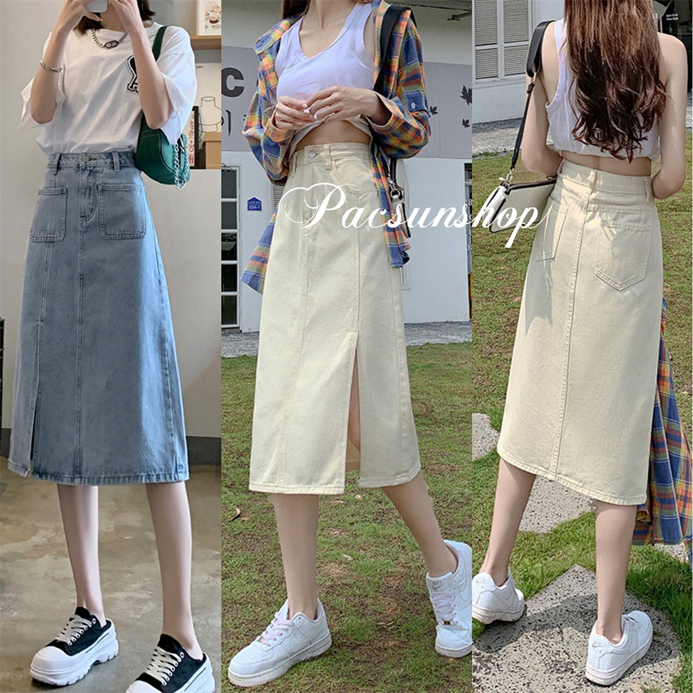 Ladies Denim Long Skirt Fashion Korean Denim Skirt Latest Style | Shopee  Philippines