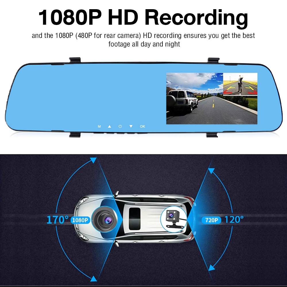 HD 1080P Dash Cam New Car Video Camera with Dual Lens for Vehicles Front & Rearview Mirror