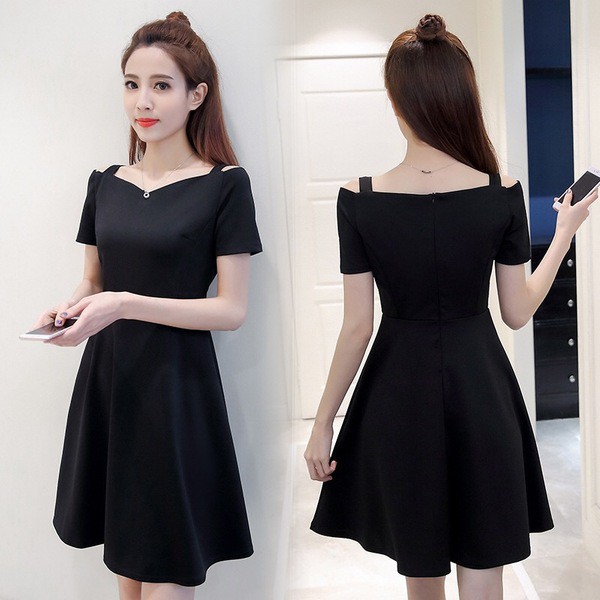black off the shoulder dress with sleeves