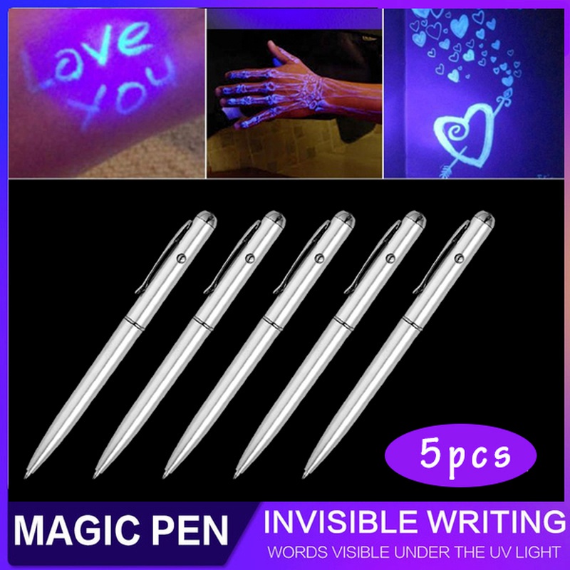 5PCS Invisible Ink Pen UV Money Detection Invisible UV Lamp Ballpoint Pen New Office and School
