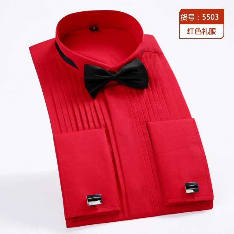 【SALE】Men'S French Tuxedo Long Sleeve Solid Turn-Down Collar Formal Male Shirts（3-Colors）