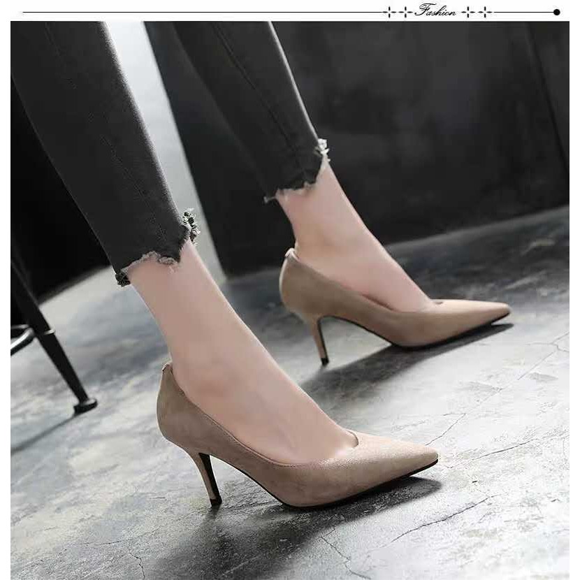 korean fashion close shoes for women with heels 2 inches pointed office  shoes | Shopee Philippines