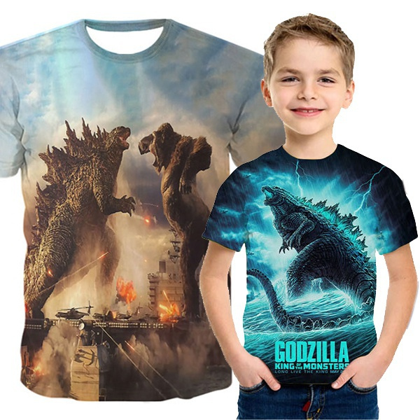 EA-SDN Godzilla vs Kong T-Shirt Boy Summer 3D Children's Short Sleeve Polyester Loose Breathable T-Shirt 