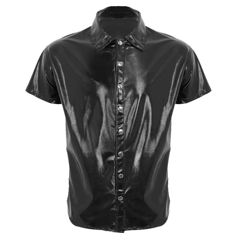Thoshine Brand Men Patent Leather Polo Shirts Shiny Fashion PVC Faux ...