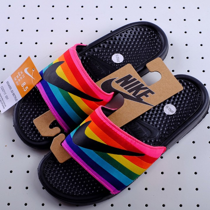 nike slippers rainbow