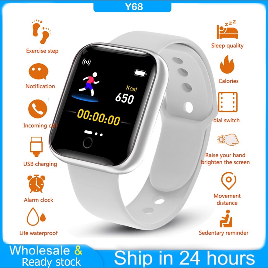 COD Y68 Smart Watch Bluetooth Connect Waterproof Fitness Tracker Heart