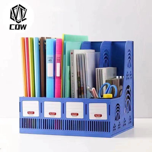 CQW Magazin&Document File Organizer Holder Rack Blue 4 Divider Magazine