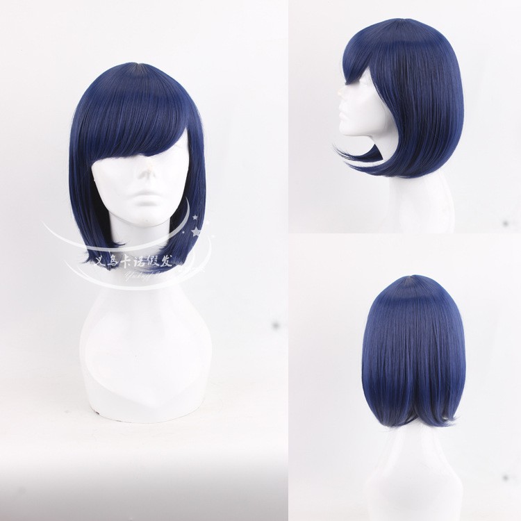 short dark blue cosplay wig