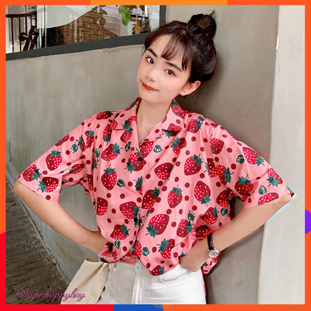 Chiffon Shirts Women Sweet Fashion Korean Style Strawberry Chiffon Shirts Women Sweet Fashion Korean Style Strawberry