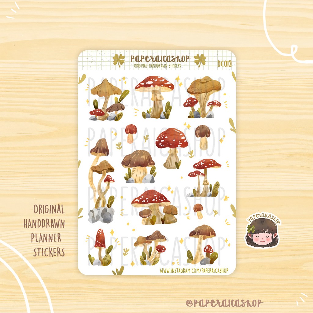 mushroom planner stickers cottagecore stickers vintage stickers dc012 paperaicashop shopee philippines