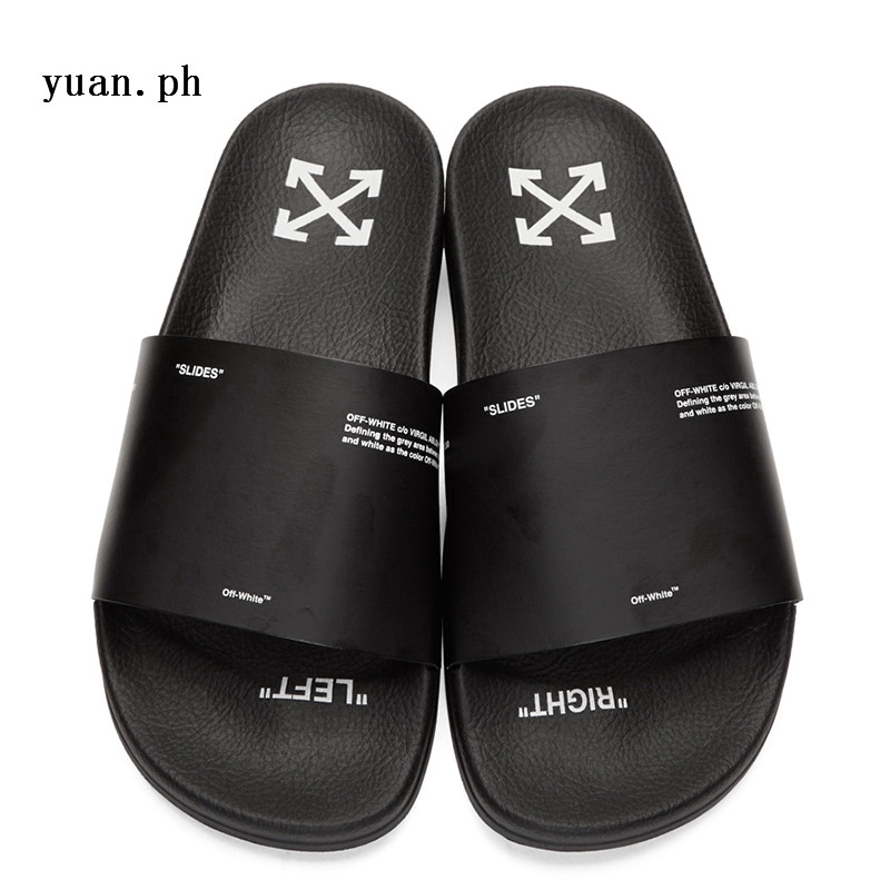 off white printed leather slides