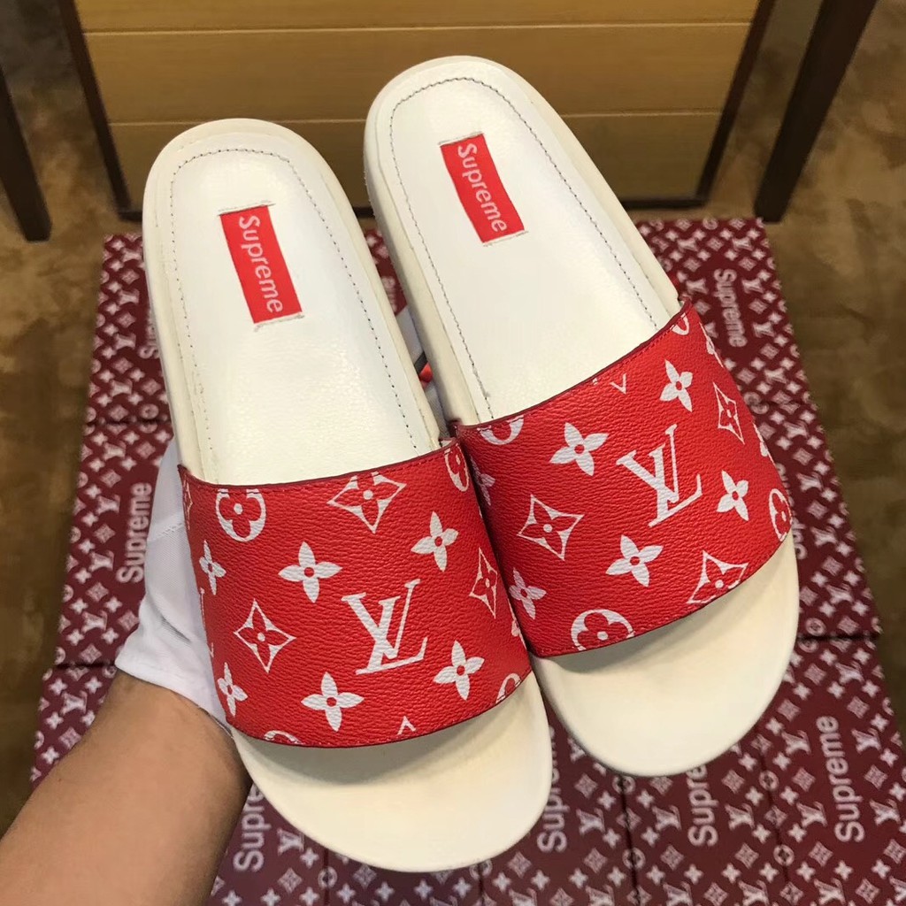 supreme x louis vuitton flip flops