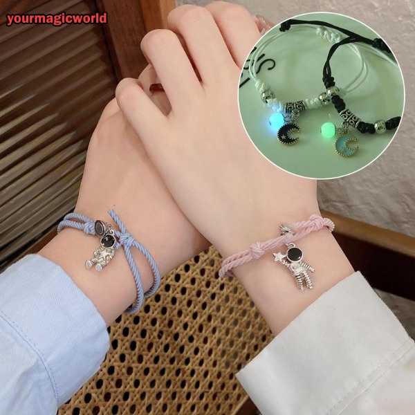 2Pcs Luminous Magnetic Couple Bracelet Friendship Trio Bracelet Creative Adjustable Charm Bracelet Jewelry Lover Gift/couple Magnetic Attract Braided Bracelet