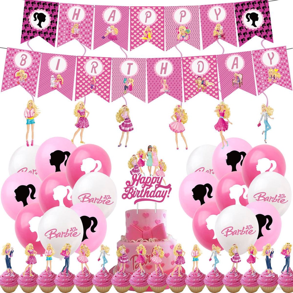 Barbie Princess Theme Happy Birthday Party Decorations Set Cake Topper