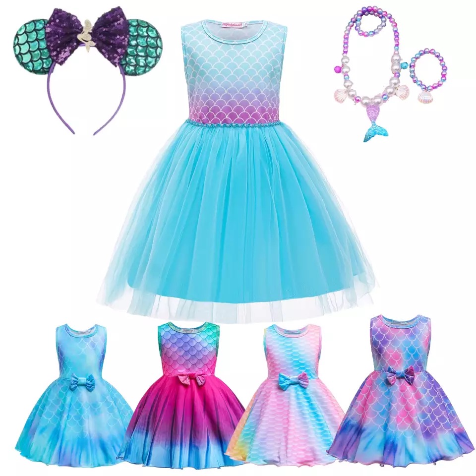New Baby Girl Mermaid Dress Girls Little Mermaid Ariel Princess Dress Cosplay Costumes For Kids