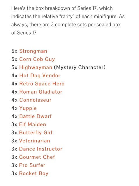 lego minifigures series 17 mystery figure rarity