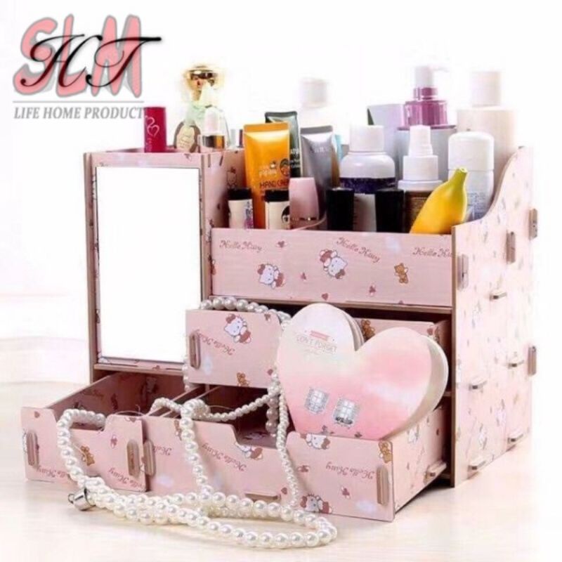 Diy Wooden Cosmetic Box Makeup Box With Mirror Shopee Philippines