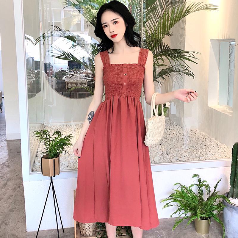 Ielgy Dress Tanpa Lengan Model  A Line  dengan Rok  Panjang  