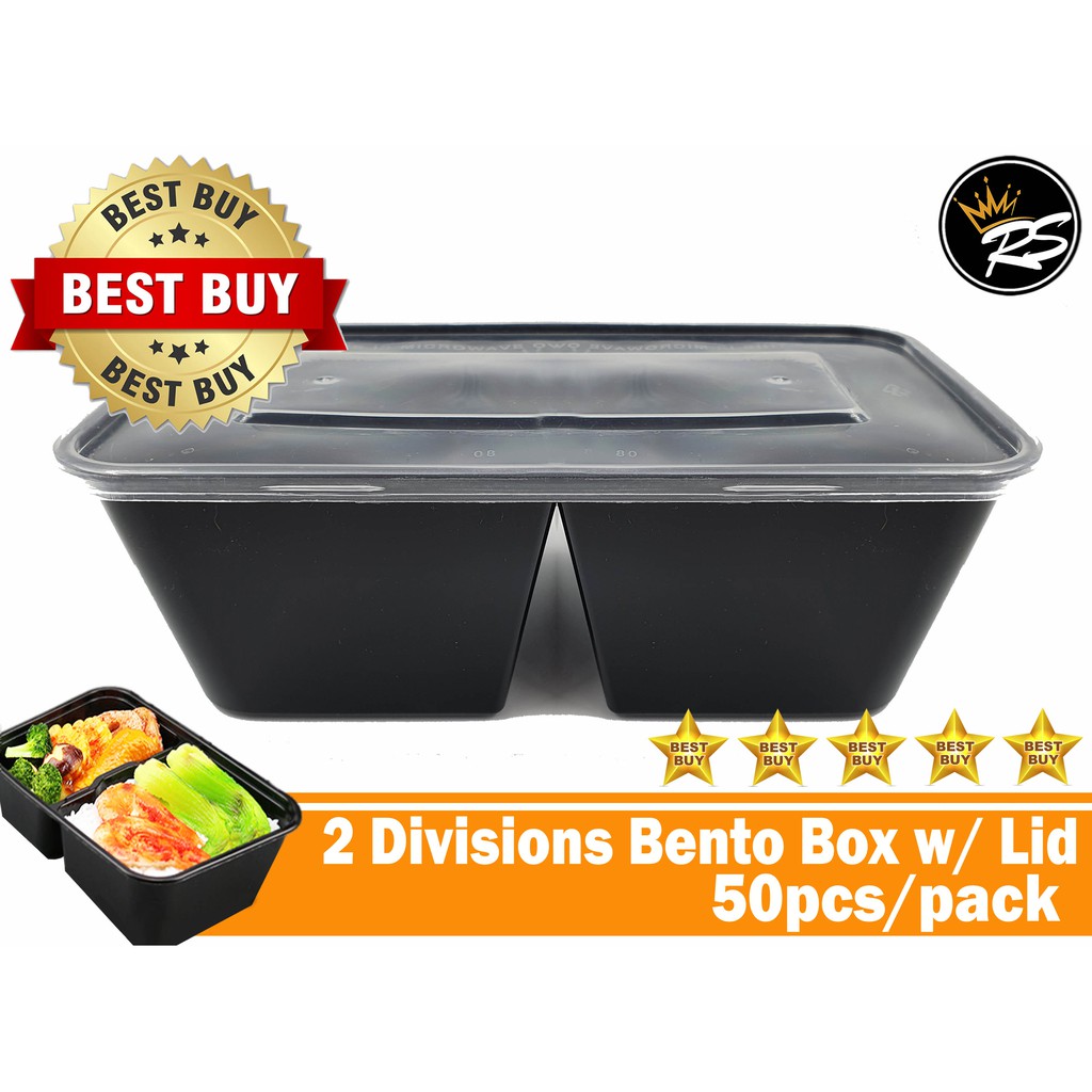Royal Selection 50pcs Disposable Bento Box 2 division/grid 750ml with Lids Lunch Box Shopee