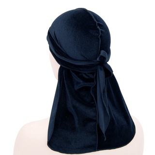 AutumnFall Unisex Men Women Breathable Flower Muslim Hat Velvet Long Tail Headwrap Chemo Cap Blue 