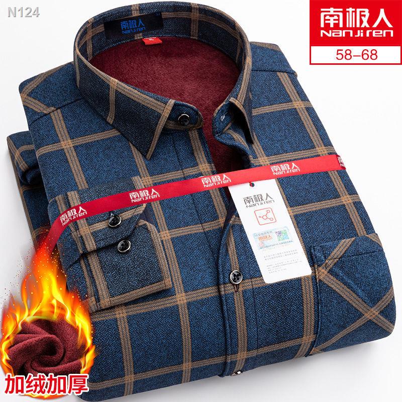 【Lowest price】﹍Antarctic winter plus velvet warm shirt male long-sleeved thick loose natal year red