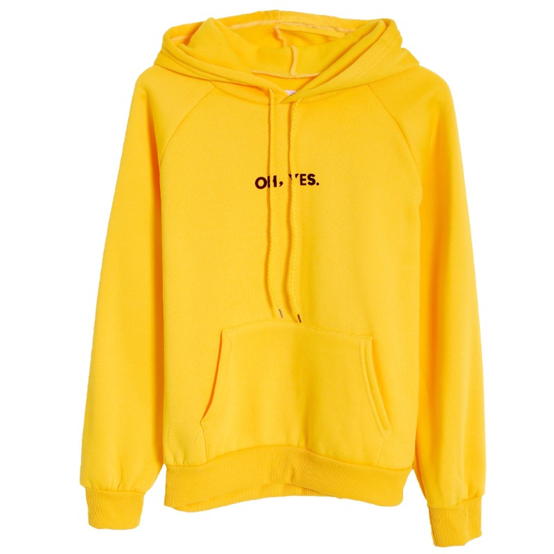 yellow hooded jumper