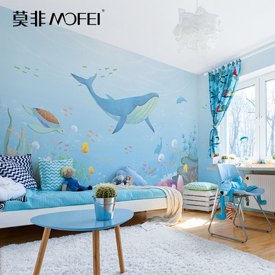 Children's room wallpaper mural boy blue cartoon girl bedroom wallpaper  swimming pool ocean theme ro | Shopee Philippines