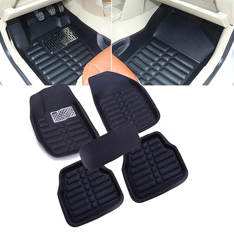 5pcs Black All Weather Universal Car Floor Mats Front Rear Liner