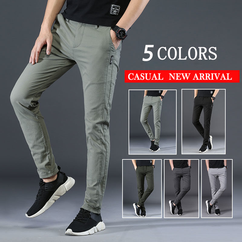 Men's Casual Pants for Men Slim Fit Ice Silk Straight Korean Fashion Trousers Slack Plus Size