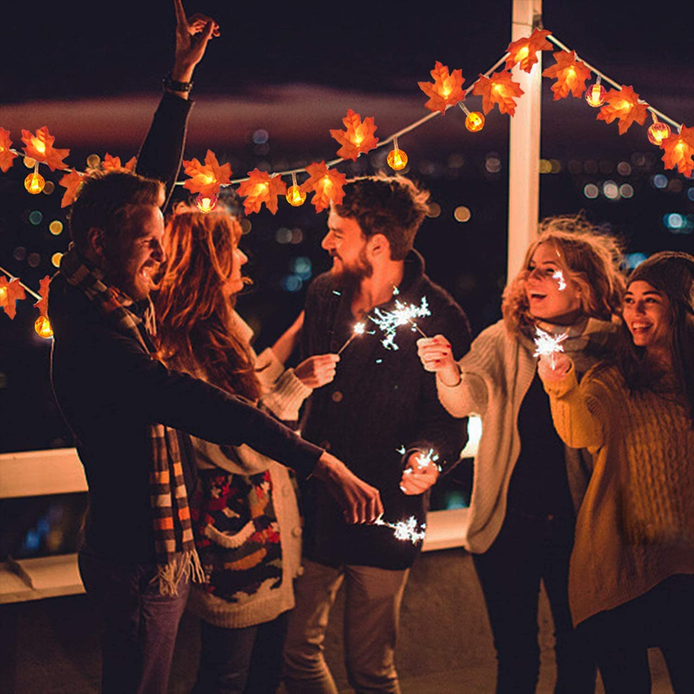 1.5/3m Fall Red Maple Leaf Pumpkin String Lights Garland/Halloween Christmas LED Warm Yellow Fairy Lights/Birthday Party Wedding Xmas Home INS Decorations