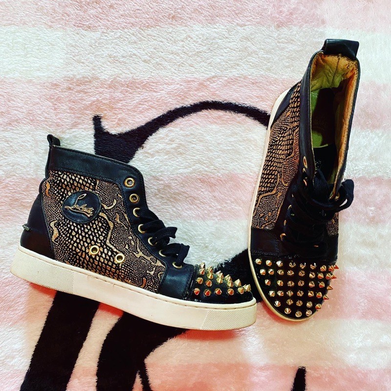 christian louboutin black and gold shoes