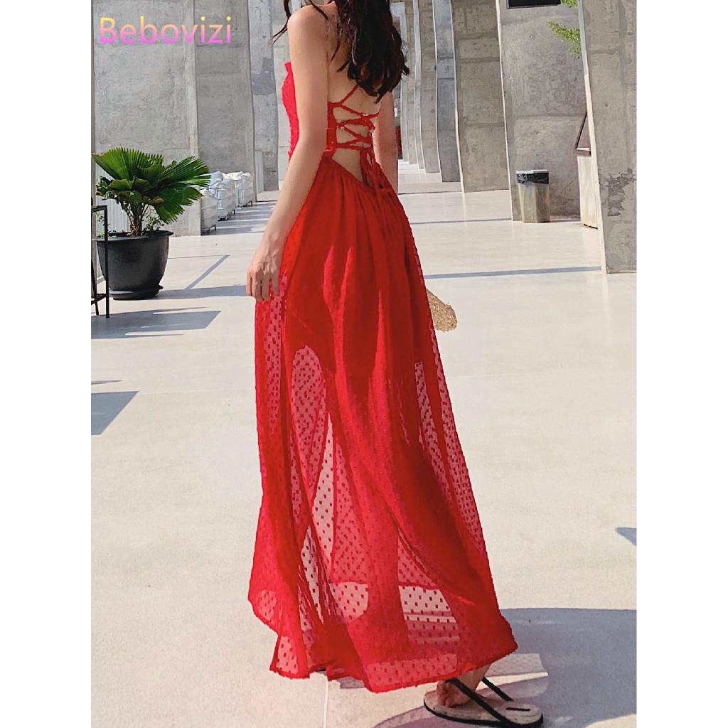 red maxi dress off the shoulder