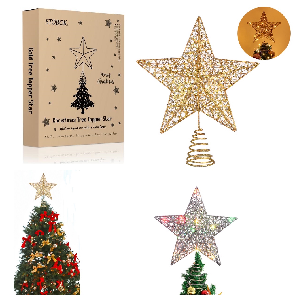 30cm Star Christmas Tree Top Topper Decoration Silver 