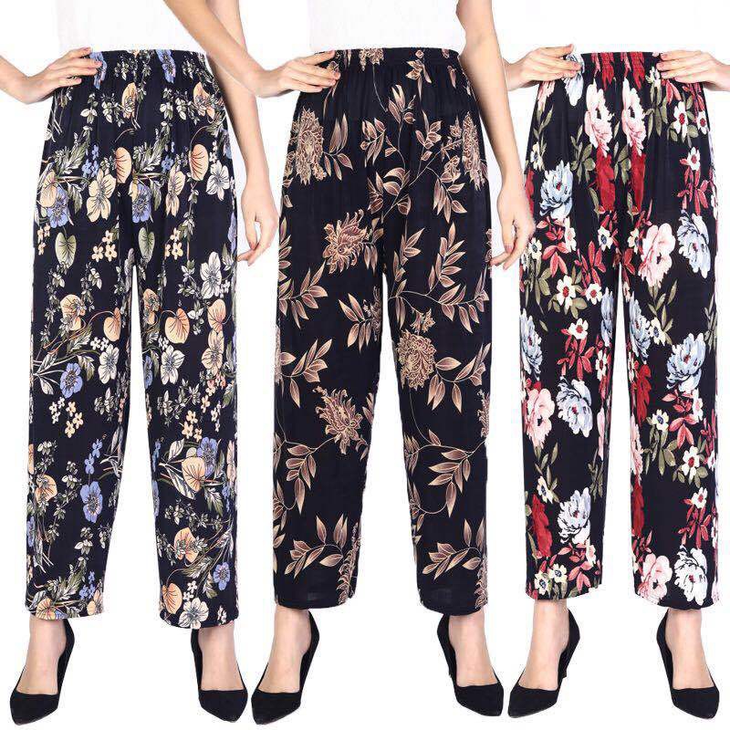 Plus Size Pajamas Pants For Middle Aged Women Floral Print Loose Casual ...