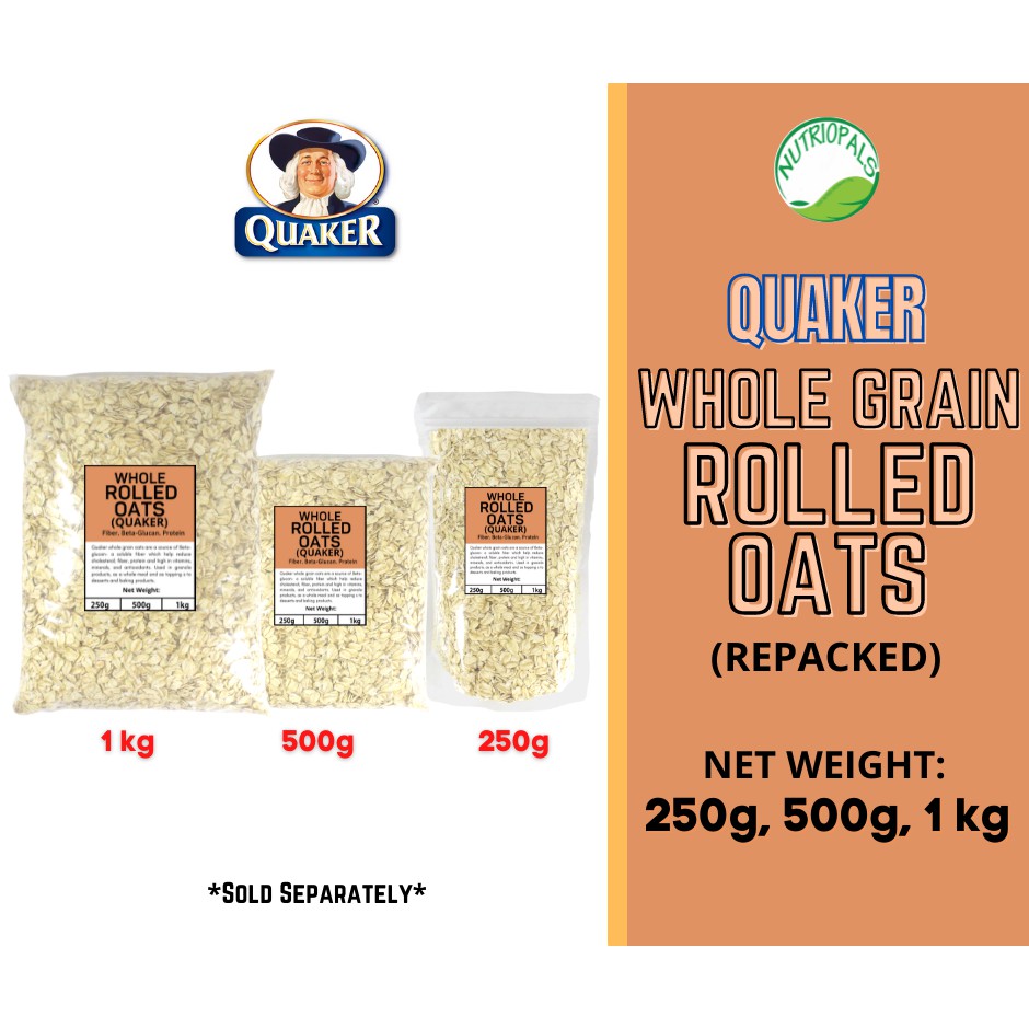 QUAKER WHOLE GRAIN ROLLED OATS (for granola) 250g/500g/1kg Shopee