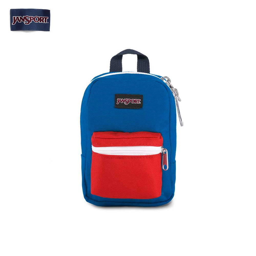 white and blue jansport backpack