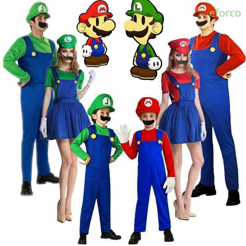 Kids Boys Super Mario and Luigi Princess Peach Men Costumes Plumber Fancy Dress 