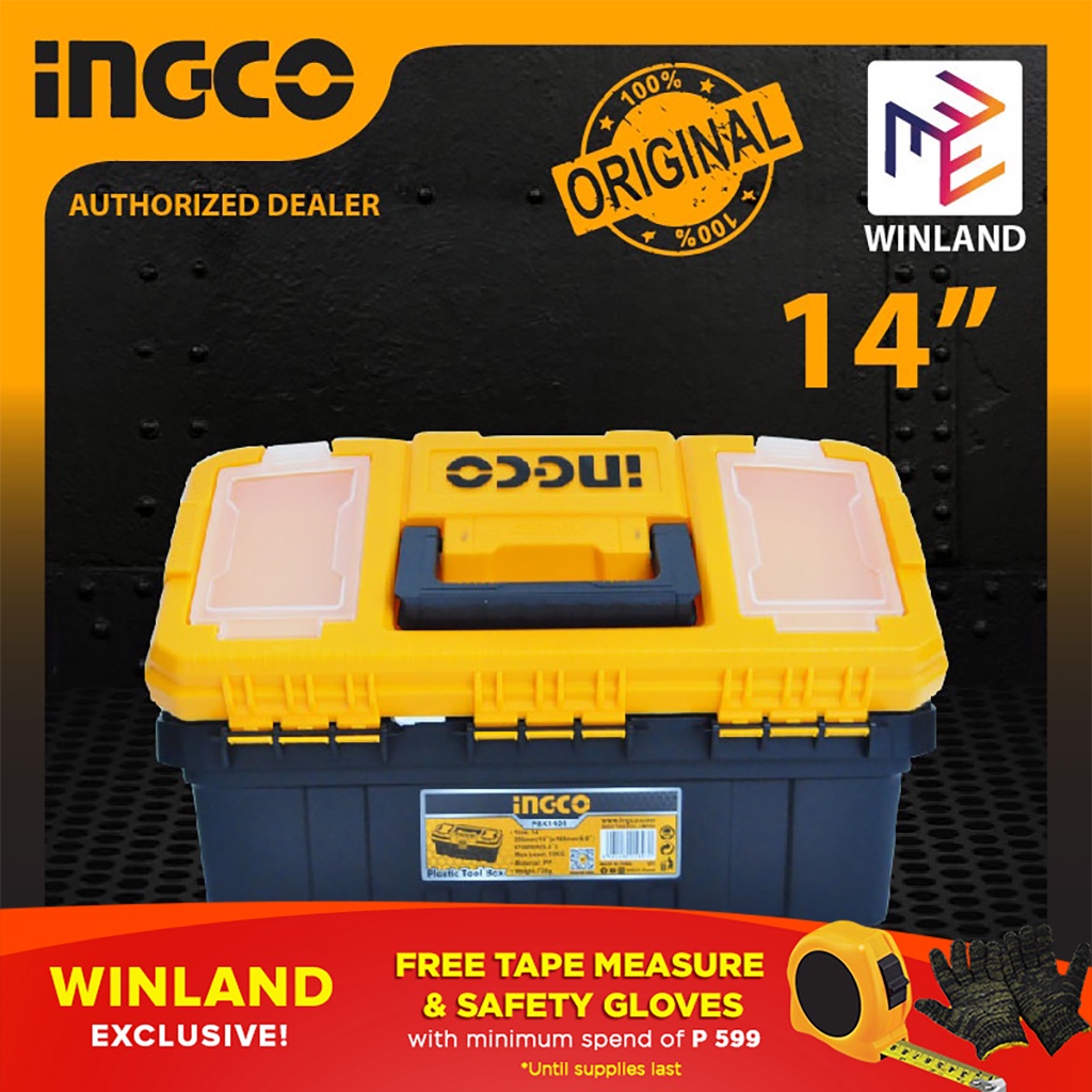 Ingco Original 14" Plastic Tool Box Organizer Case with Removable Tray